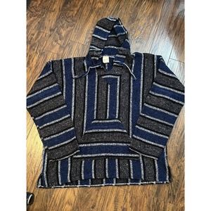 Cuamatzi Baja Hoodie Top Blue Pocket Hippie Mexico Size L/XL